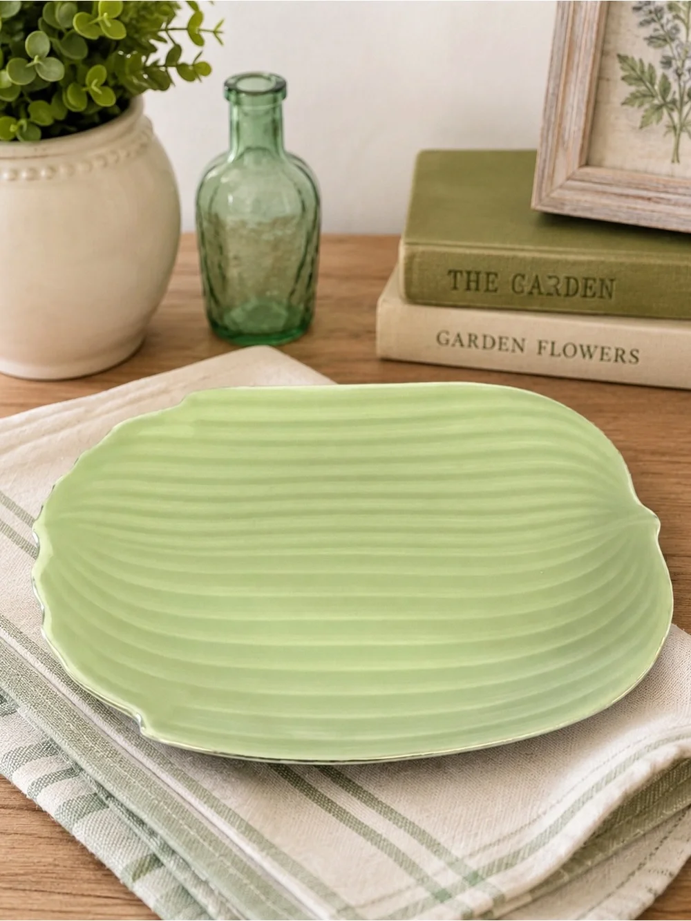 Vintage Seyei China Fine Shell Serving Plate, Celadon Green Porcelain Dish